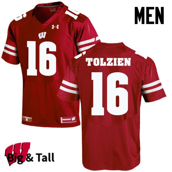 Wisconsin Badgers Men's #16 Scott Tolzien NCAA Under Armour Authentic Red Big & Tall College Stitched Football Jersey CS40S56SD